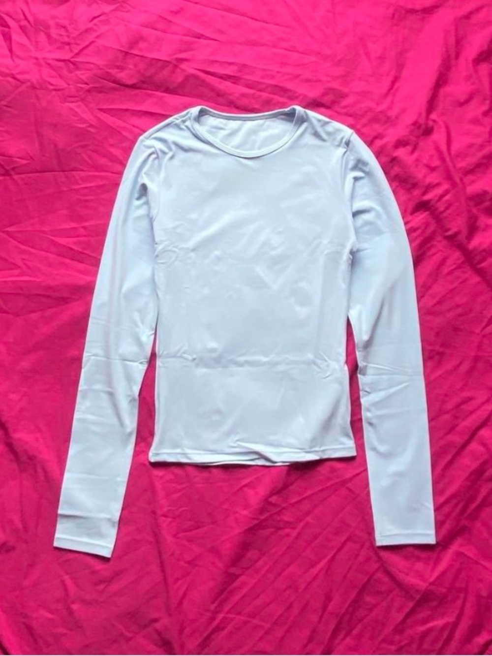 Women's Baby Blue Long-Sleeve Crew Neck Top - Spandex and Polyester